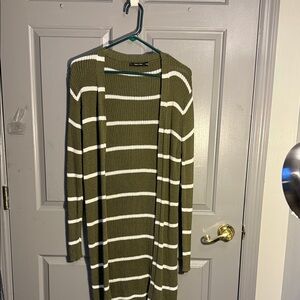 Doe & Rae Olive and White Striped Cardigan